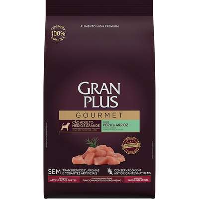Ração Seca GranPlus Gourmet Peru & Arroz para Cães Adultos Raças Médias e Grandes