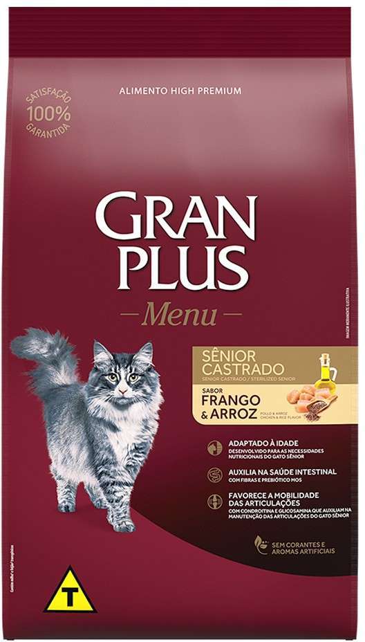 Ração GranPlus Menu Frango e Arroz para Gatos Castrados Sênior - 10,1Kg