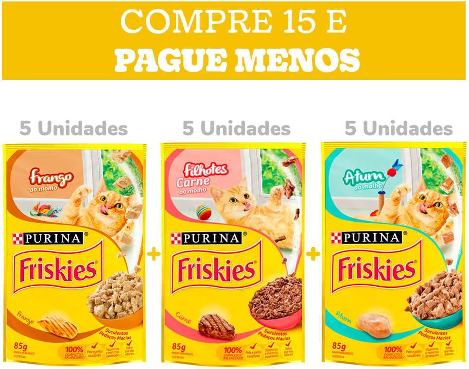 Kit Ração Úmida Nestle Purina Friskies Sachê Carne+Atum+Frango - 15 Unidades