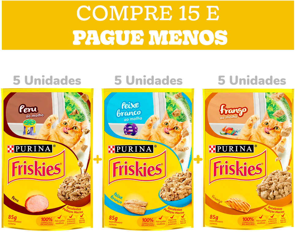Kit Ração Úmida Nestlé Purina Friskies Sachê Peixe Branco+Peru+Frango - 15 Unidades