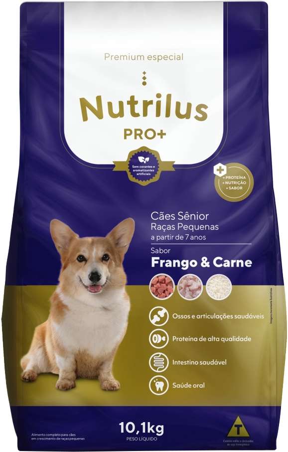Ração Nutrilus Pro+ Frango & Carne para Cães Sênior de Raças Pequenas - 10,1Kg