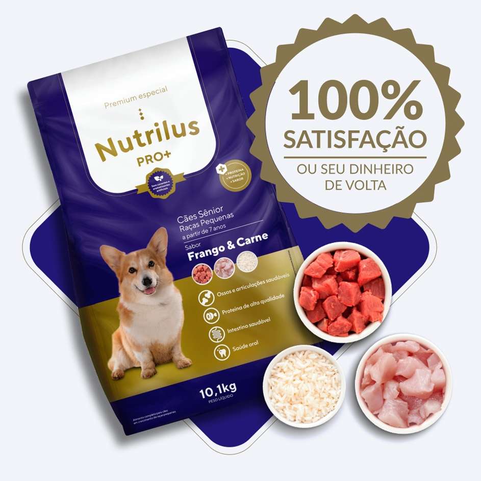 Ração Nutrilus Pro+ Frango & Carne para Cães Sênior de Raças Pequenas - 10,1Kg