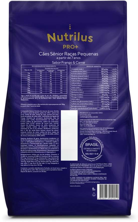 Ração Nutrilus Pro+ Frango & Carne para Cães Sênior de Raças Pequenas - 10,1Kg