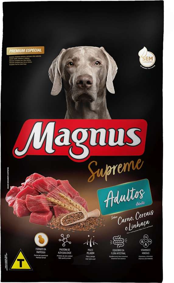 Ração Seca Magnus Supreme Carne Cereais e Linhaça para Cães Adultos - 15Kg