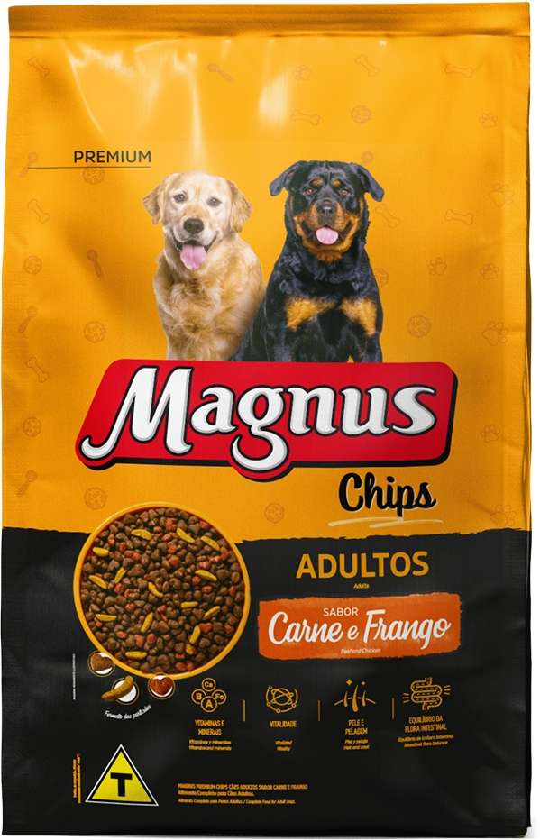 Ração Seca Magnus Chips Carne e Frango para Cães Adultos - 20Kg
