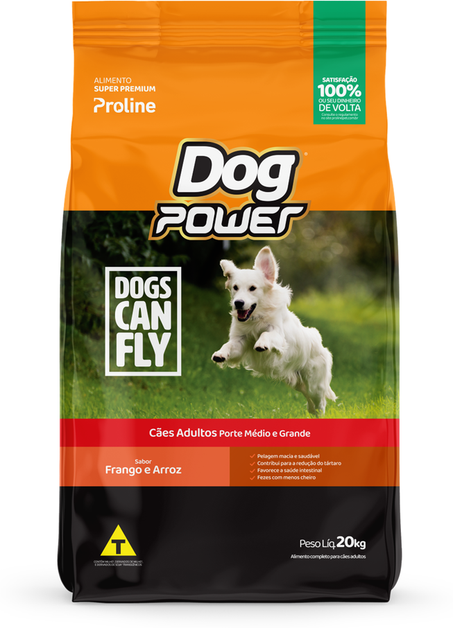 Ração Seca Dog Power Dogs Can Fly Frango e Arroz para Cães Adultos - 20Kg