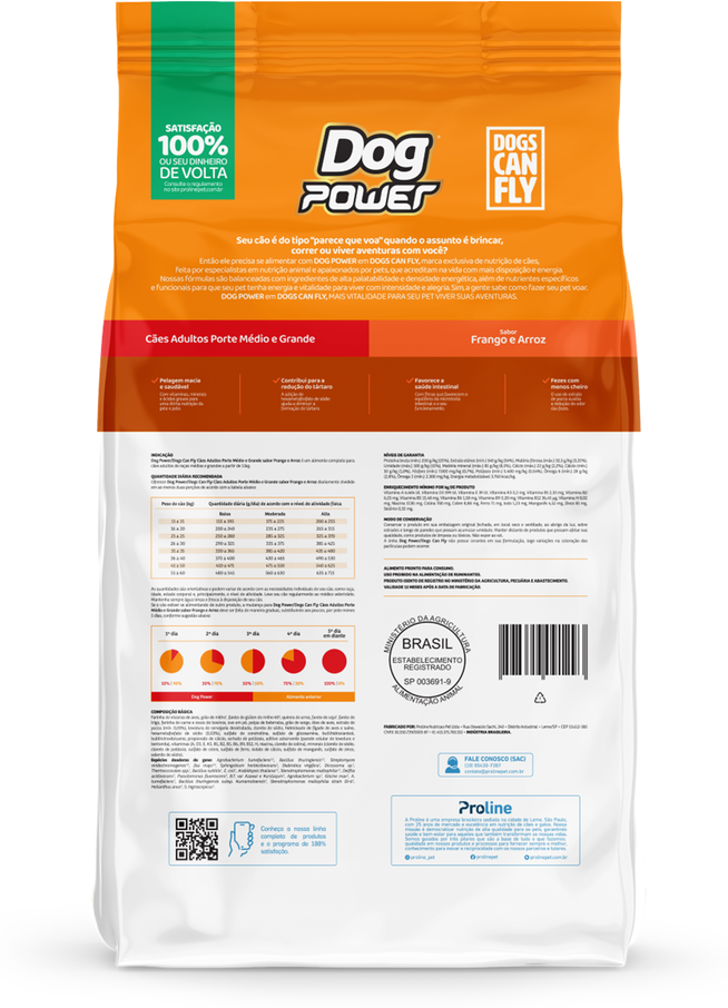 Ração Seca Dog Power Dogs Can Fly Frango e Arroz para Cães Adultos - 20Kg