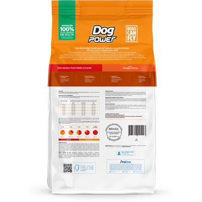 Ração Seca Dog Power Dogs Can Fly Frango e Arroz para Cães Adultos
