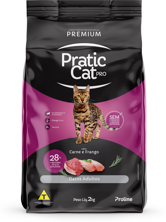Ração Seca Pratic Cat Pro Carne e Frango para Gatos Adultos - 2Kg