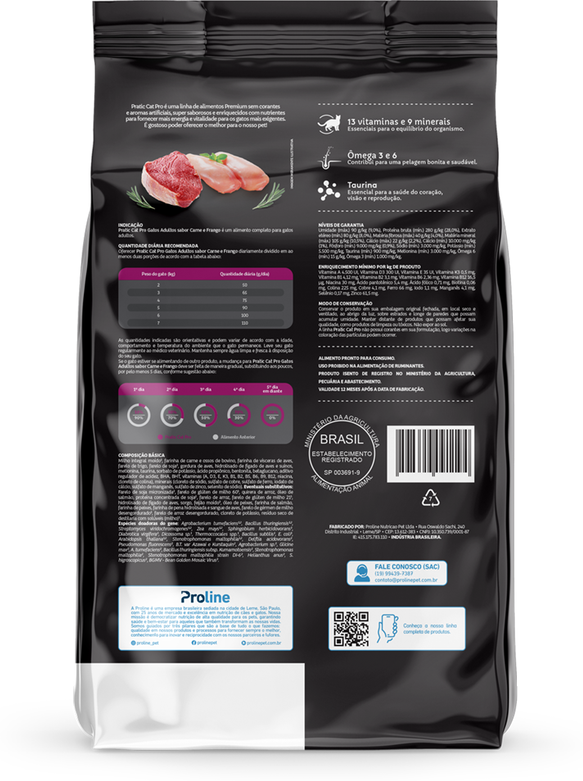 Ração Seca Pratic Cat Pro Carne e Frango para Gatos Adultos - 2Kg