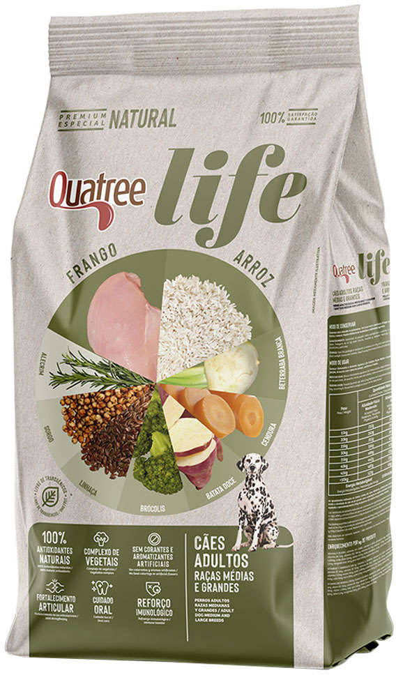 Ração Seca Quatree Life Frango e Arroz Cães Adultos Raças Médias e Grandes - 15Kg