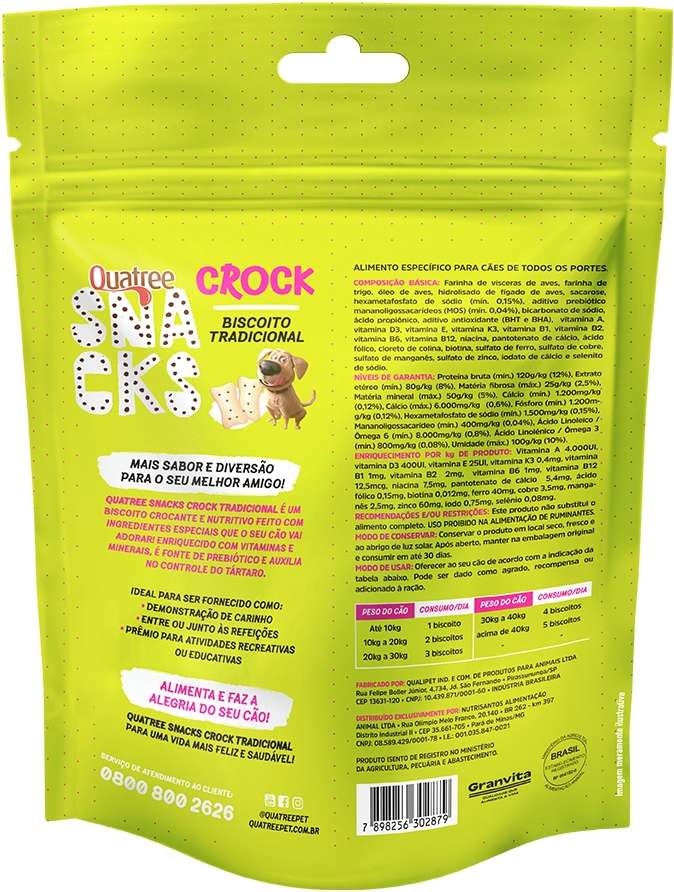 Biscoito Quatree Snacks Crock Tradicional para Cães Adultos - 400g