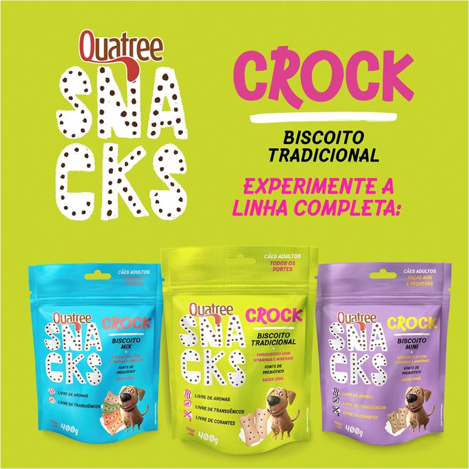 Kit Biscoito Quatree Snacks Crock Tradicional para Cães Adultos - 6 Unidades
