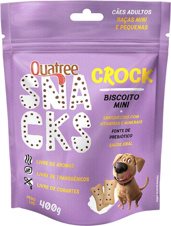 Kit Biscoito Quatree Snacks Crock Mini para Cães Adultos Porte Mini e Pequeno - 6 Unidades