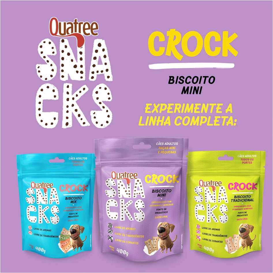 Kit Biscoito Quatree Snacks Crock Mini para Cães Adultos Porte Mini e Pequeno - 6 Unidades