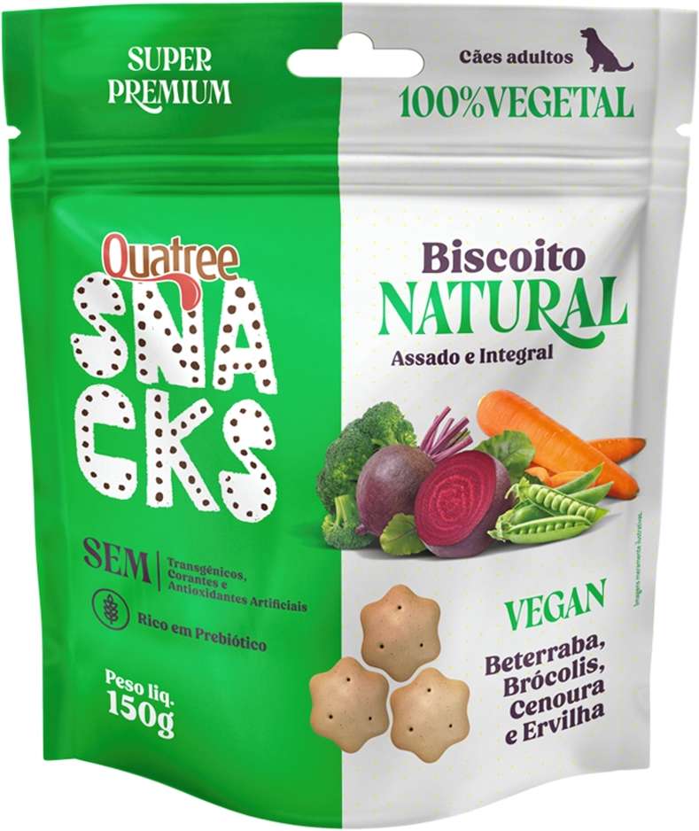 Biscoito Natural Quatree Snacks para Cães Adultos Sabor Vegan - 150g