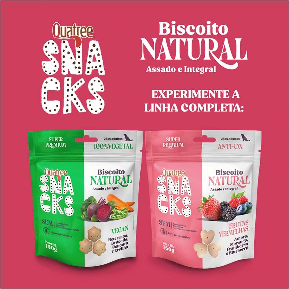 Biscoito Natural Quatree Snacks para Cães Adultos Sabor Frutas Vermelhas - 150g