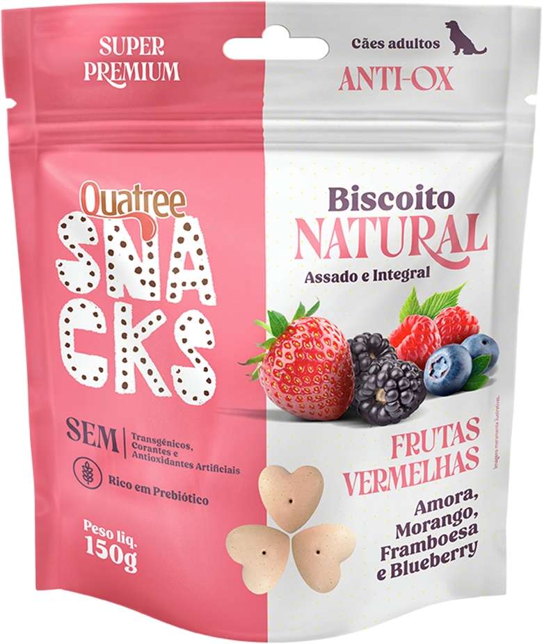 Biscoito Natural Quatree Snacks para Cães Adultos Sabor Frutas Vermelhas - 150g