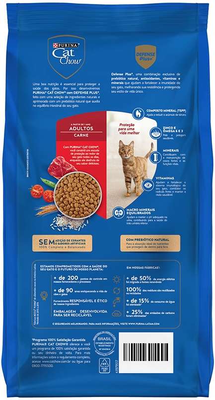 Ração Nestlé Purina Cat Chow Adultos Defense Plus Carne - 1Kg