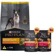 Kit Pro Plan Ração Seca Frango e Rações Úmidas com 5 Carne e 5 Frango Cães Adultos Porte Pequeno - 10 Sachês + 7,5Kg