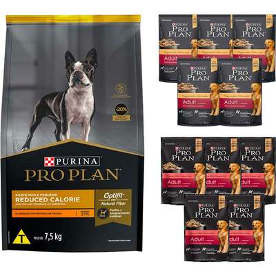 Kit Pro Plan Ração Seca Frango e Rações Úmidas com 5 Carne e 5 Frango Cães Adultos Porte Pequeno - 10 Sachês + 7,5 Kg