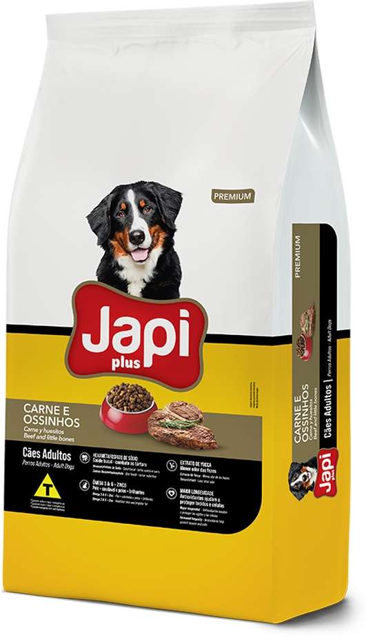 Ração Seca Japi Plus Carne e Ossinhos para Cães Adultos -15Kg