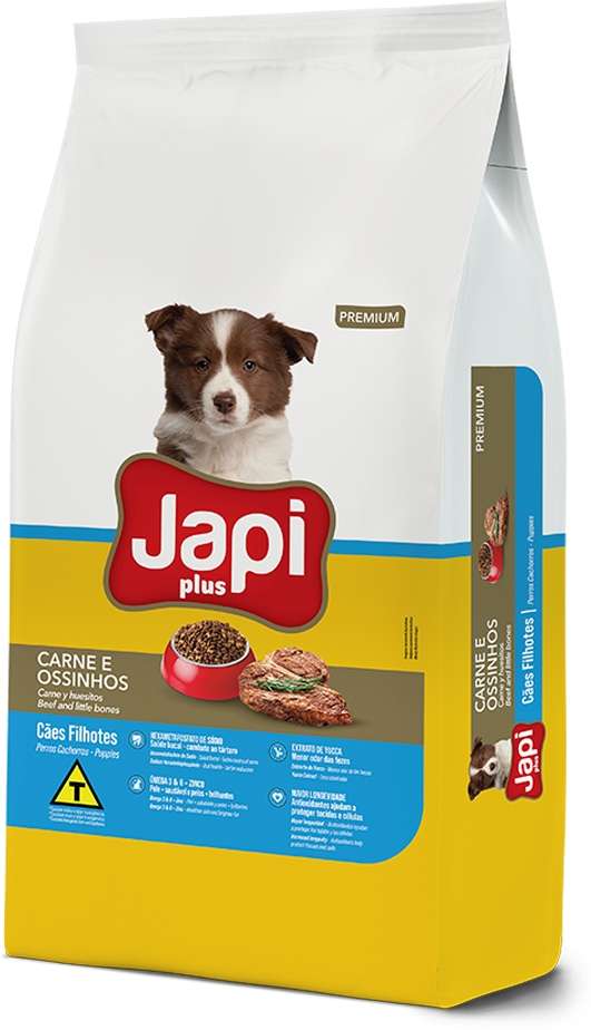 Ração Seca Japi Plus Carne e Ossinhos para Cães Filhotes - 25Kg