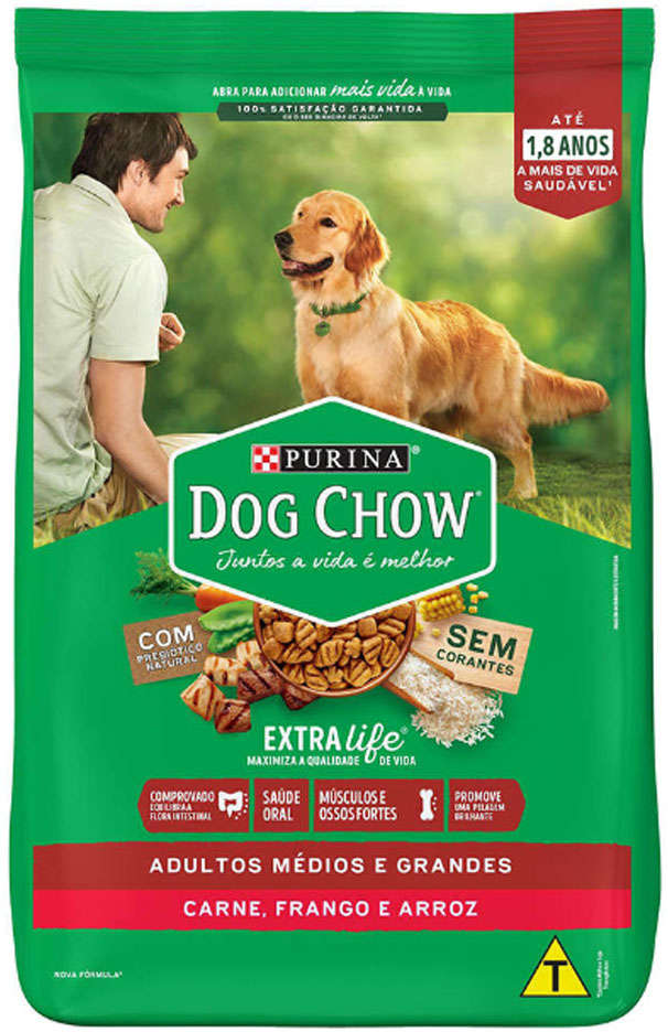 Ração Seca Nestlé Purina Dog Chow Extra Life Carne e Frango para Cães Adultos de Todas as Raças - 15Kg