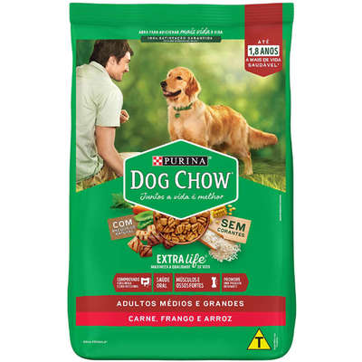 Ração Seca Nestlé Purina Dog Chow Extra Life Carne, Frango e Arroz Cães Adultos Todas as Raças