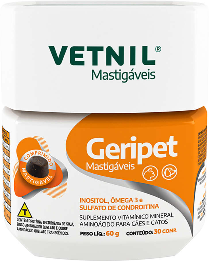 Suplemento Vitamínico Vetnil Geripet Mastigáveis para Cães e Gatos - 30 Comprimidos