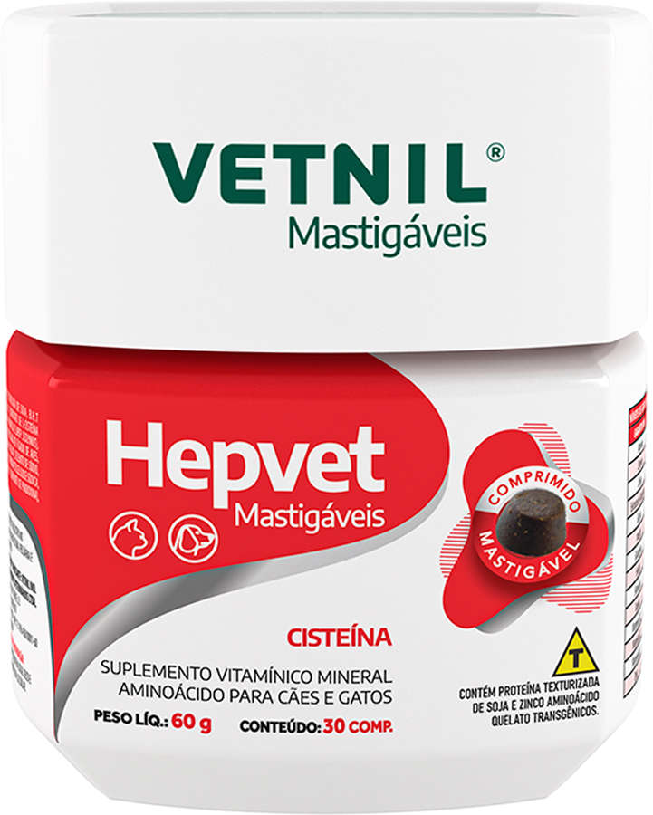 Suplemento Vitamínico Vetnil Hepvet Mastigáveis para Cães e Gatos - 30 Comprimidos