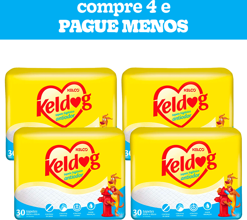 Kit Tapete Higiênico Kelco Keldog Antiodor - 120 Unidades (4 Pacotes)