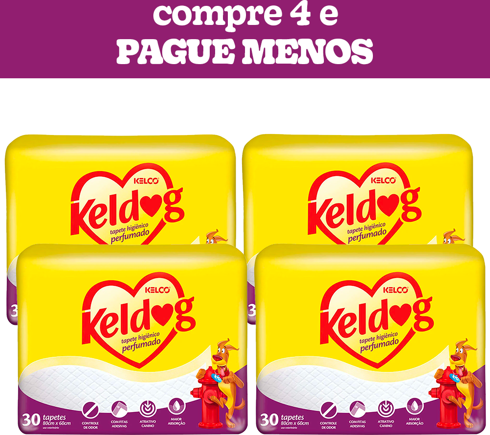 Kit Tapete Higiênico Kelco Keldog Perfumado - 120 Unidades (4 Pacotes)