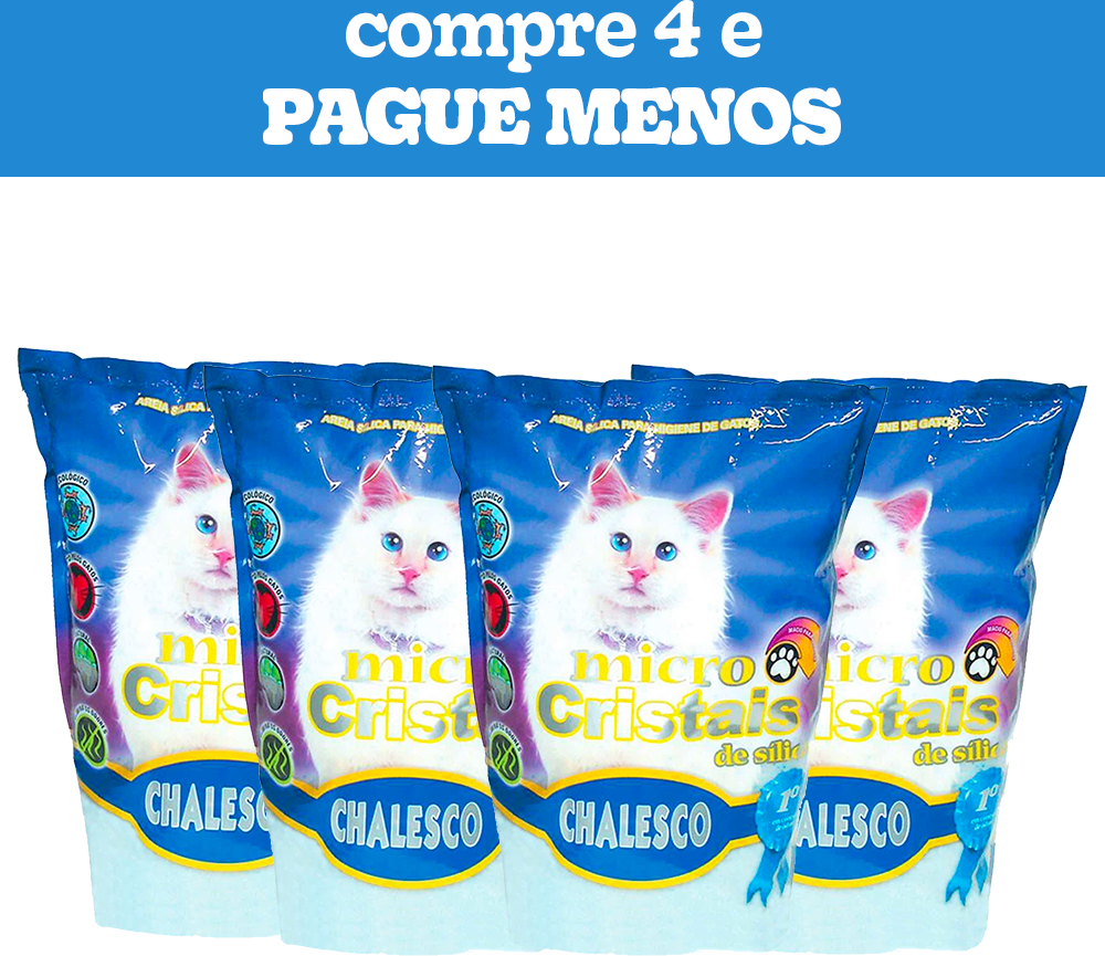 Areia Sanitária Chalesco Micro Cristais de Sílica - 7,2Kg (4 Pacotes 1,8Kg)