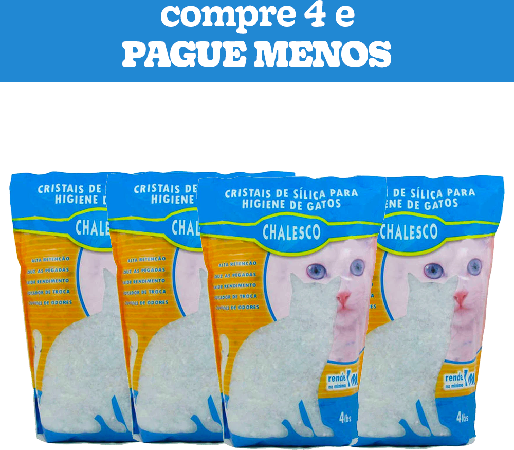 Kit Areia Sanitária Chalesco Cristais de Sílica - 7,2Kg (4 Pacotes 1,8Kg)