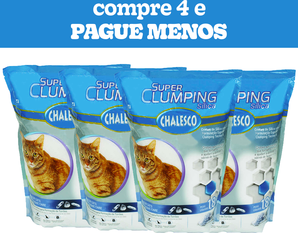 Areia Sanitária Chalesco Super Clumping Sílica - 7,2Kg (4 Pacotes 1,8Kg)