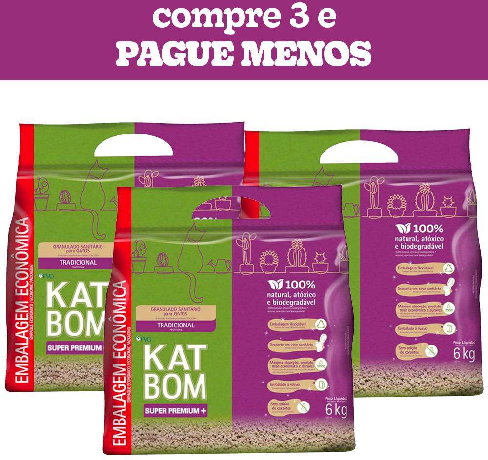 Kit Granulado Sanitário Katbom Natural para Gatos - 18Kg (3 Pacotes 6Kg)