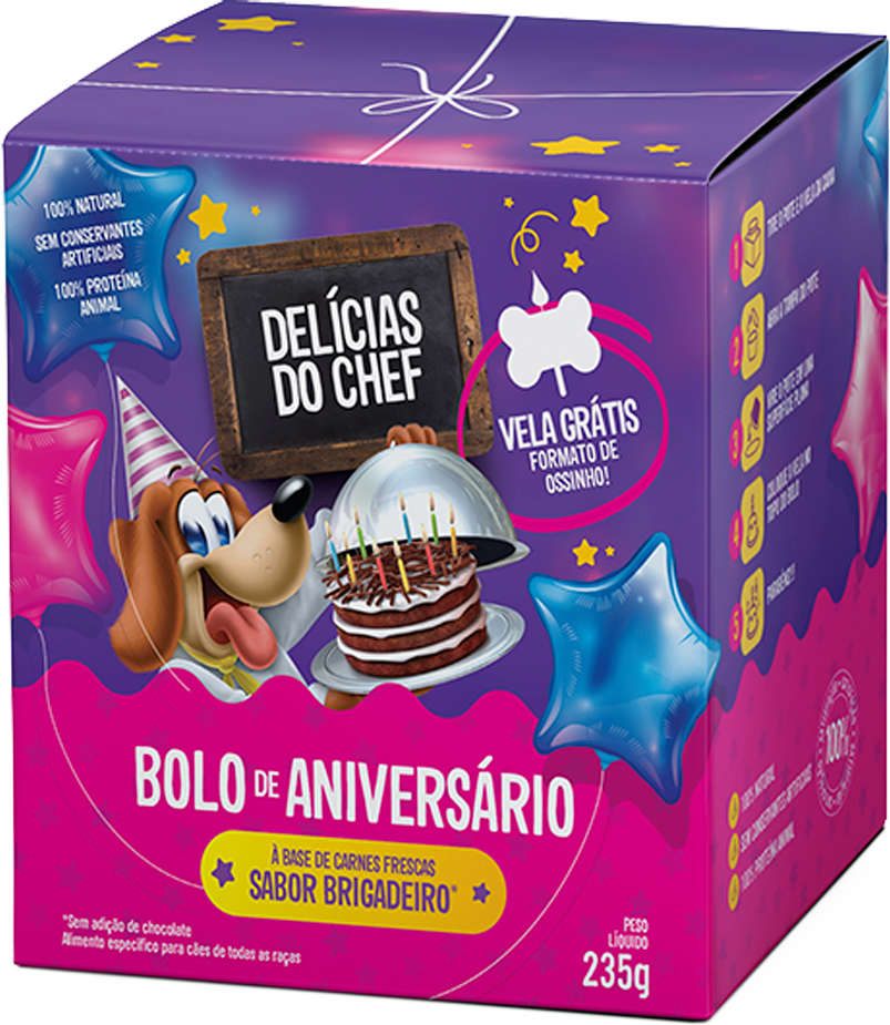 Bolo de Aniversário Petitos Delicias do Chef para Cães Sabor Brigadeiro - 235 g