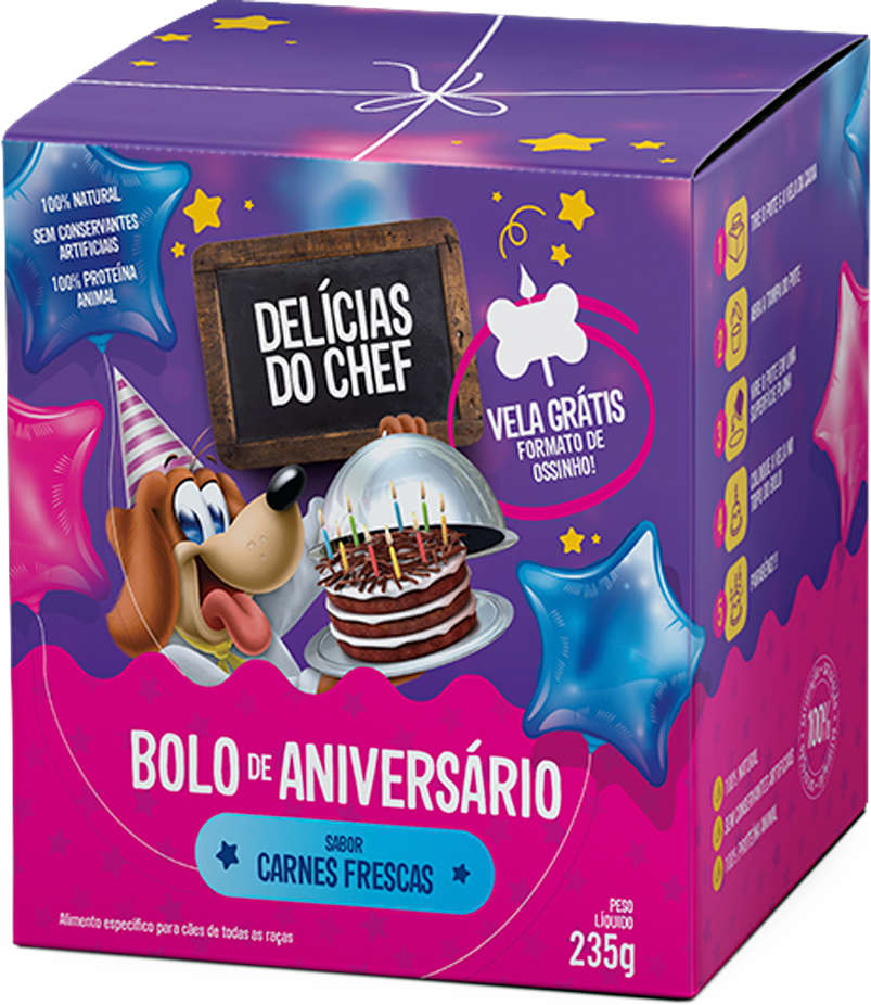 Bolo de Aniversário Petitos Delicias do Chef para Cães Sabor Carnes Frescas - 235 g