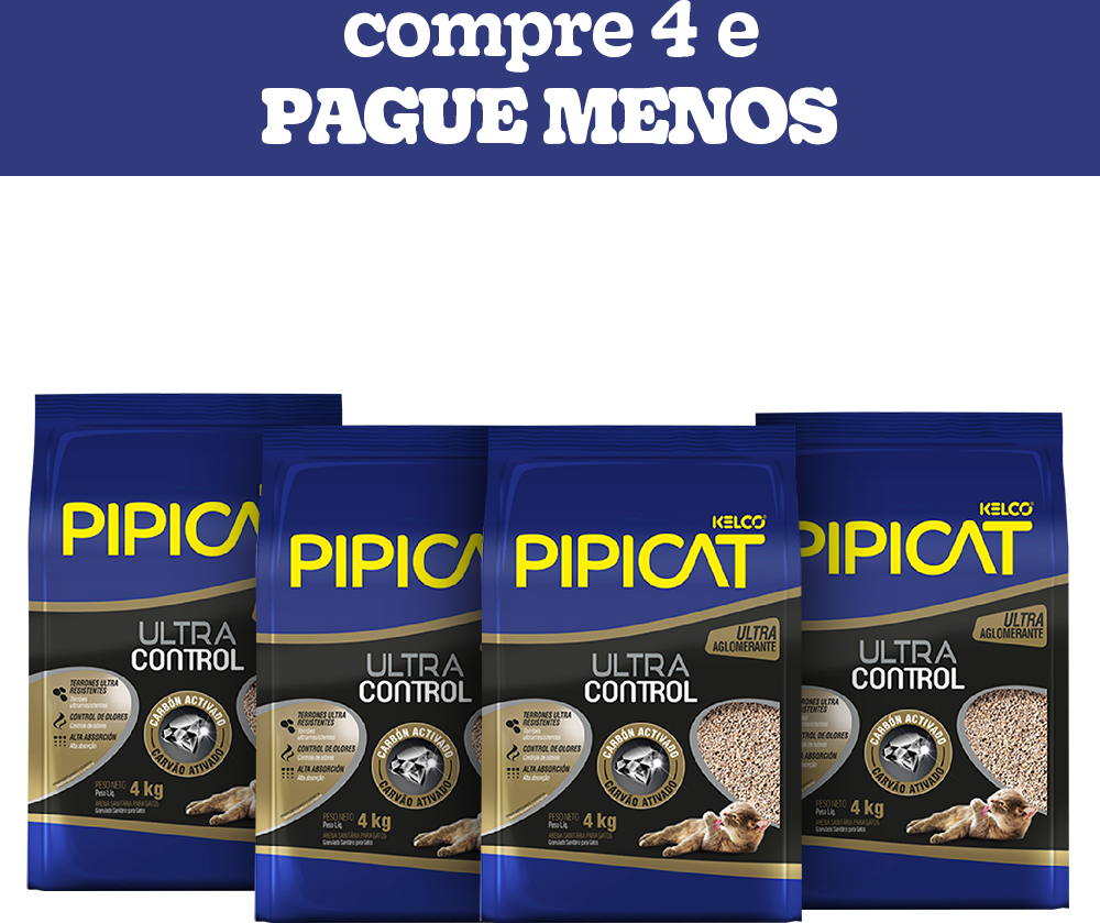Granulado Sanitário Pipicat Ultra Control - 16kg (4 Pacotes 4Kg)