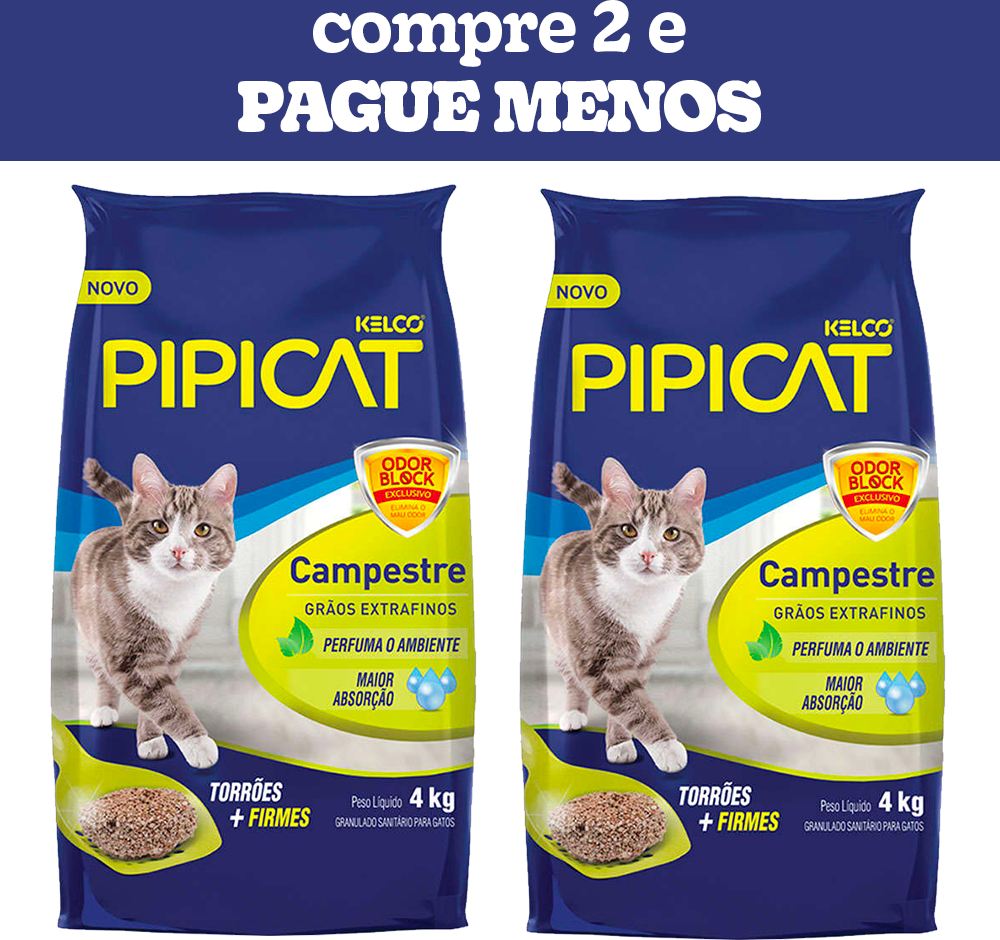 Areia Sanitária Kelco Pipicat Campestre 8Kg (2 Pacotes 4Kg) - 8Kg (2 Pacotes 4Kg)