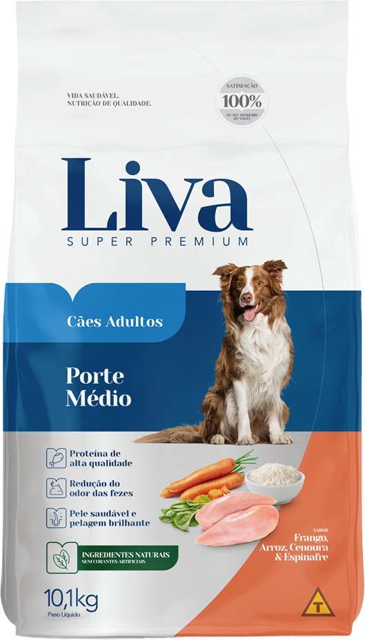 Ração Liva Super Premium para Cães Adultos de Raças Médias - 10,1Kg