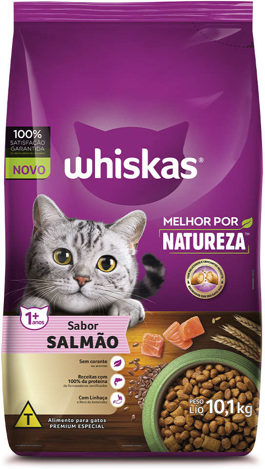 Ração Whiskas Melhor Por Natureza Salmão Gatos Adultos - 10,1Kg