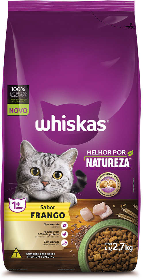 Ração Whiskas Melhor Por Natureza Frango Gatos Adultos - 2,7Kg