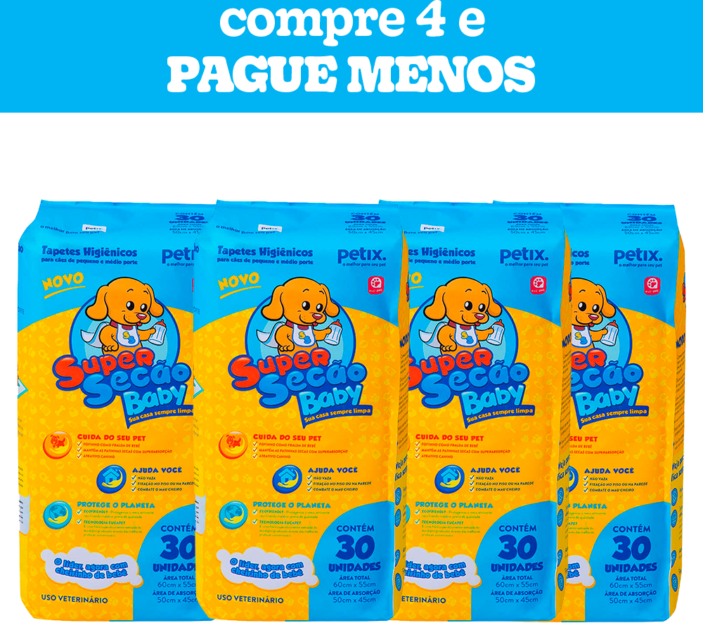 Kit Tapetes Higiênicos Petix Super Secão Baby - 120 Unidades (4 Pacotes)