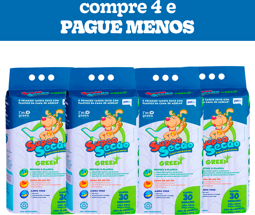 Kit Tapete Higiênico Petix Supersecão Green - 120 Unidades (4 Pacotes)