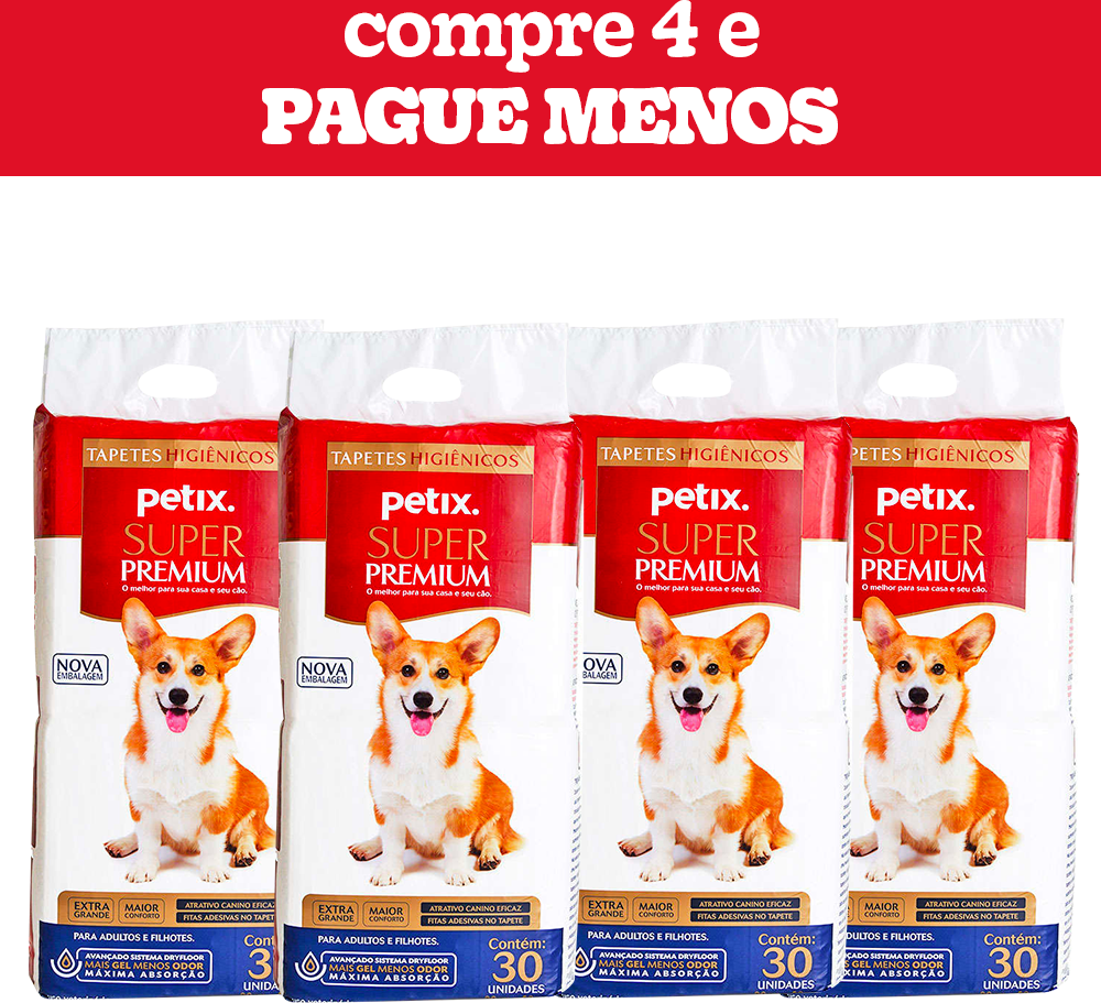 Kit Tapete Higiênico Petix Super Premium - 120 Unidades (4 Pacotes)