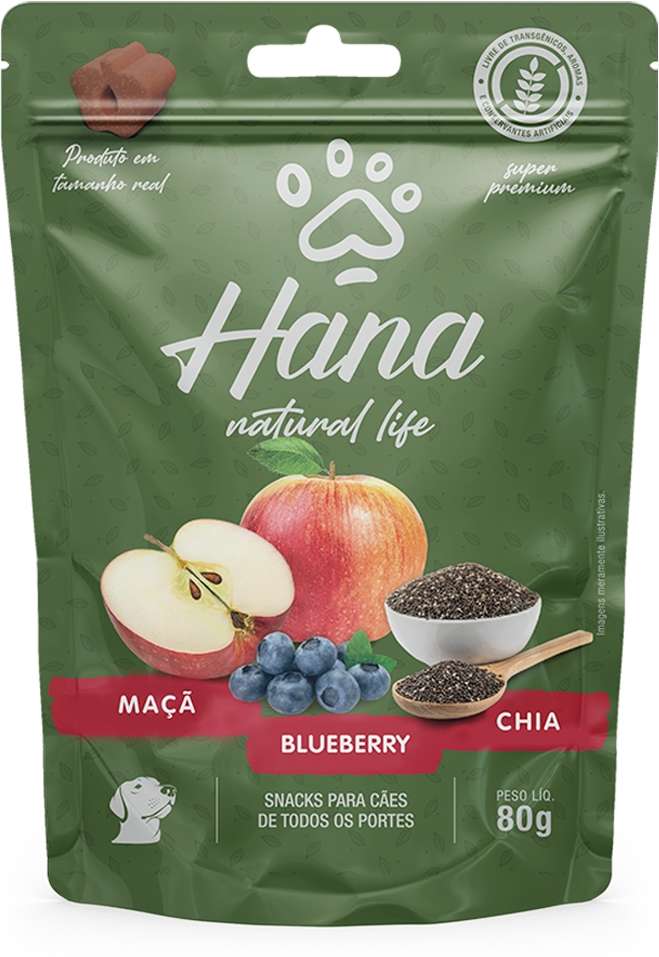 Petisco Hana Natural Life para Cães Sabor Maçã, Blueberry e Chia - 80 g