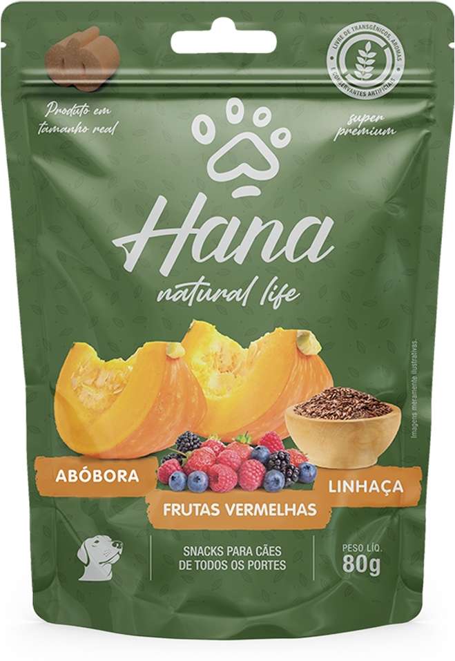 Petisco Hana Natural Life para Cães Sabor Abóbora, Frutas Vermelhas e Linhaça - 80 g
