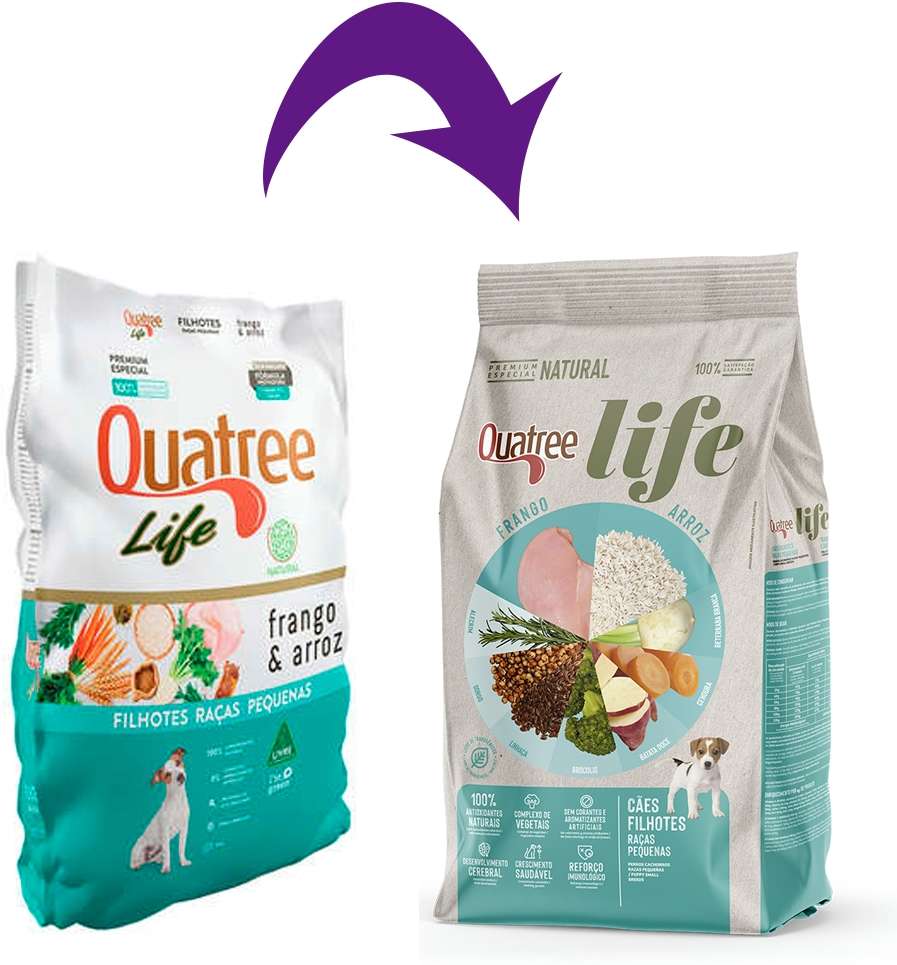 Ração Seca Quatree Life Frango e Arroz Cães Filhotes Raças Pequenas - 10,1Kg